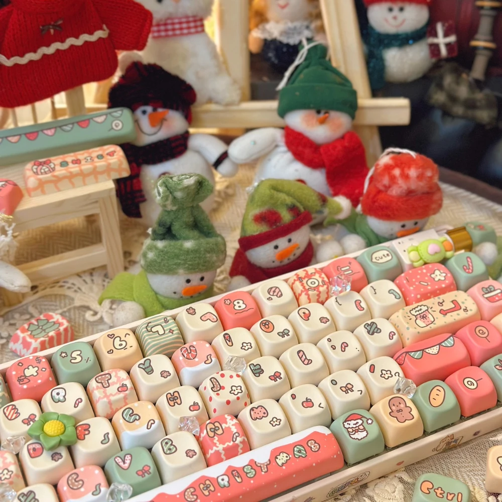 Natal Wish Keycaps kartun lucu 137 kunci Pbt Moa Eoa Cherry Natal Seri orang tua Natal pohon tua Man elemen Keycaps