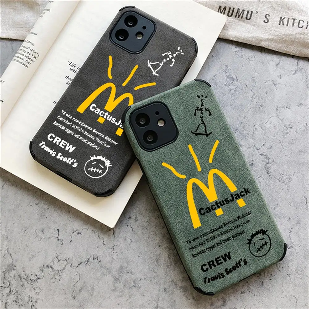 Luxury Street Hip Hop Cactusjack Label suede soft leather Phone Case for iPhone 11 14 12 13 15Pro Max 15 16Pro bcover shockproof