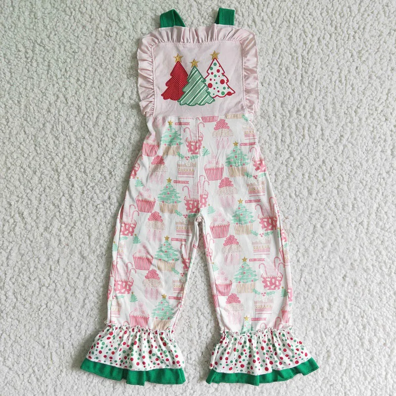 New Summer Fashion Baby Girls Christmas Tree Print Bib Jumpsuit Boutique Wholesale Kids Children Clothing Outfits