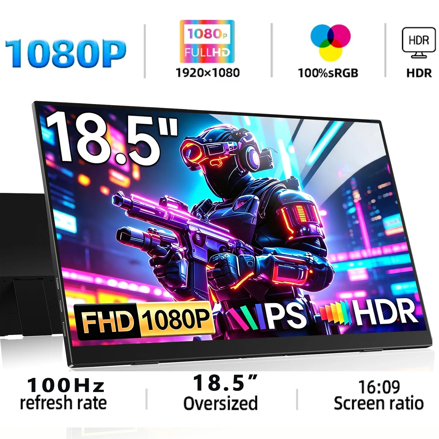 18.5 Inch 100Hz Portable Monitor 1920*1080P FHD IPS 100%sRGB VESA Extended Screen for Laptop Phone TV PS4/5 XBox Dack Switch