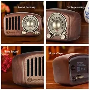 Radio Retro portátil, Altavoz Bluetooth, Radio FM de madera de nogal, estilo clásico antiguo, compatible con tarjeta TF o reproducción de Cable auxiliar