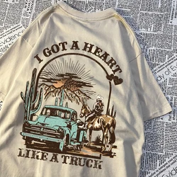 0I Got A Heart Like A Truck Men Clothing T-Shirts Summer New Fashion Streetwear Cotton Loose T Shirt Crewneck Loose Tops Women