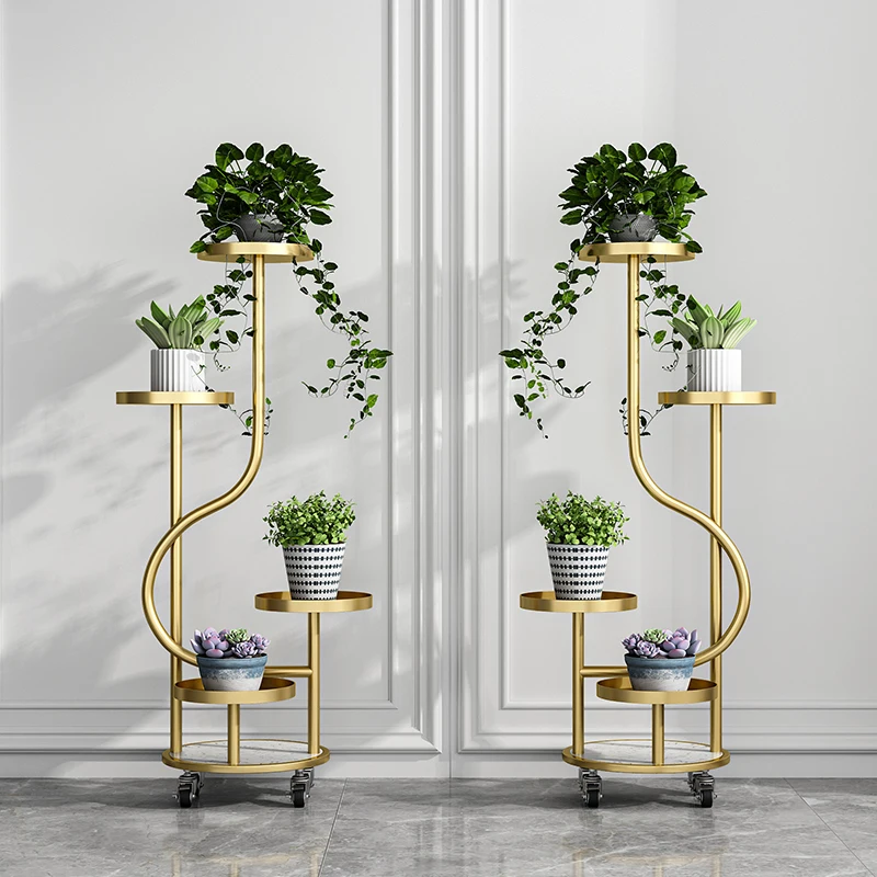 

Light luxury iron balcony, living room, simple decorative flower stand, floor, multi-storey steps, movable flower pot,green rose