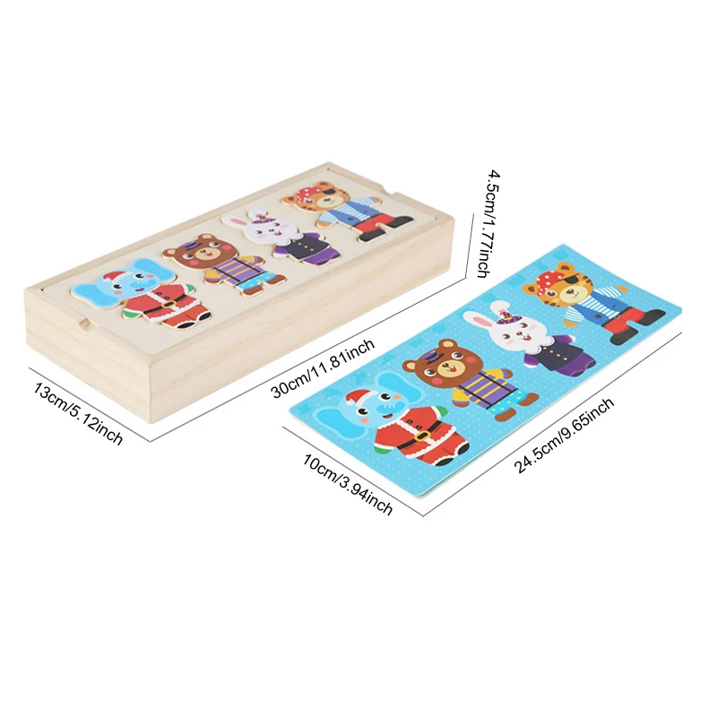 만화 동물 옷 갈아입히기 퍼즐 어린이 조기 교육 나무 옷입히기 게임 아기 퍼즐 장난감 어린이 선물