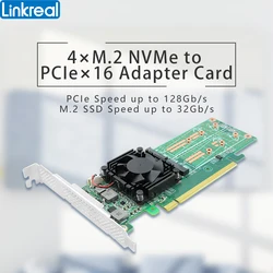 Linkreal PCIe 3.0 X16 to Quad M.2 NVMe SSD Swtich Adapter Card for Servers-LRNV9547L-4I