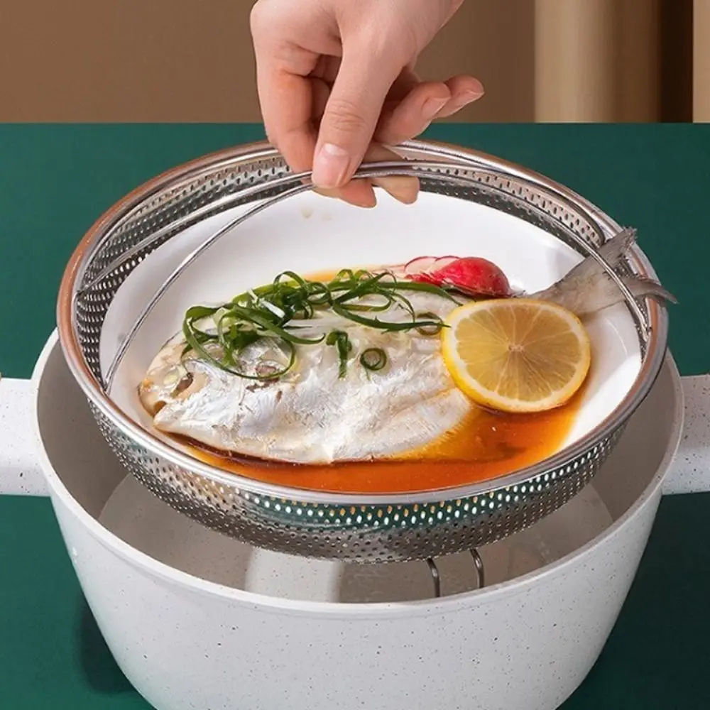 Stainless Steel Steamer Foldable Steam Cooking Utensil Steaming Tray with Handle Drain Basket Cookware