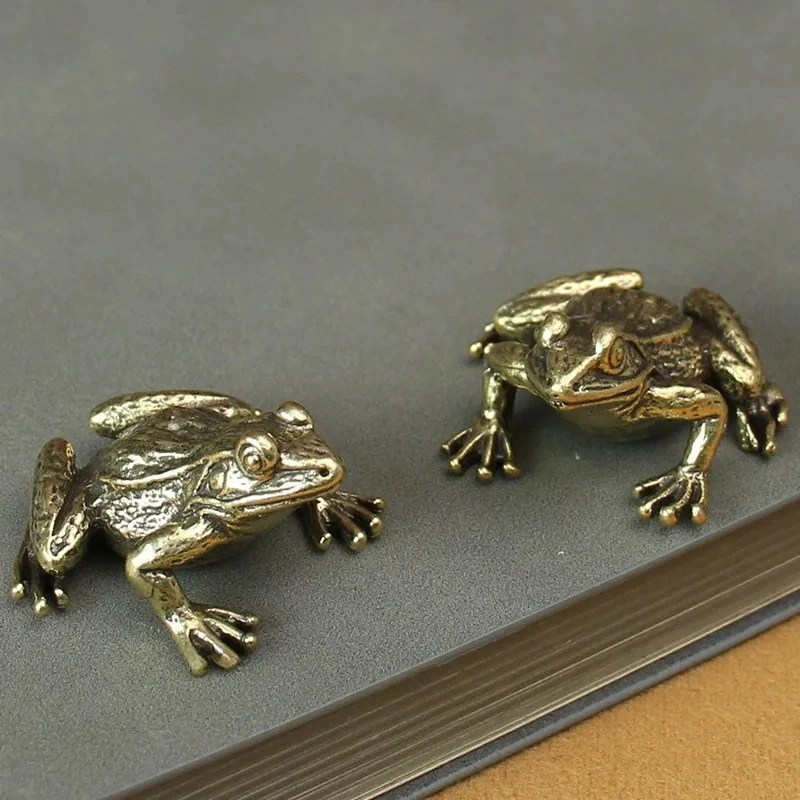 Solid Brass Toad Figurines Miniatures Tea Pet Table Toy Ornament Crafts Accessories Lucky Copper Animal Statues Decoration