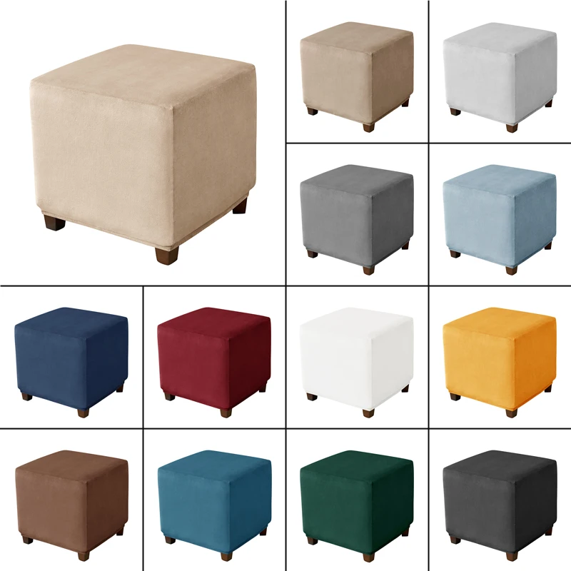 

Velvet Stretch Ottoman Stool Cover Square Footstool Cover All-inclusive Elastic Durable Footrest Slipcover for Living Room Decor