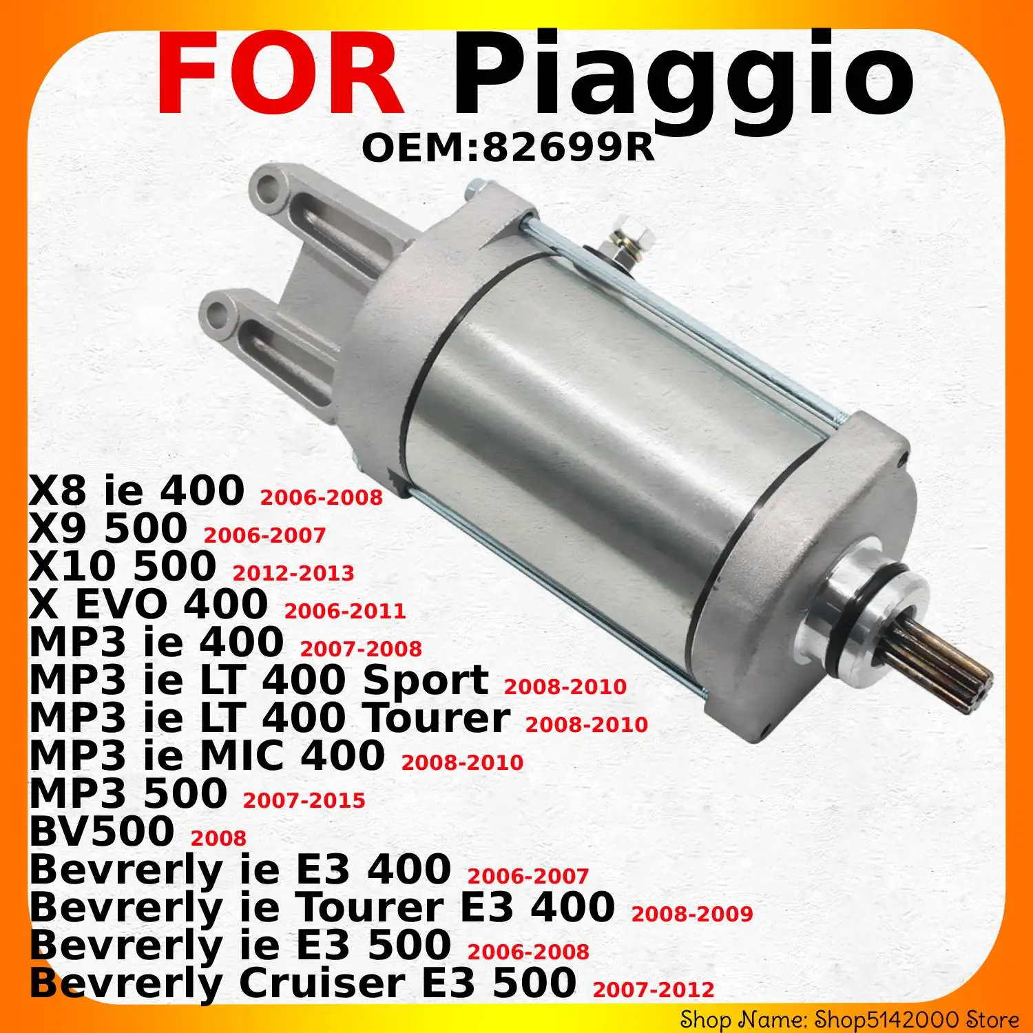Motorcycle Electric Motor Starter Device Accessories For Piaggio Bevérly IE Tourer E3 400 Bevérly IE E3 400/500 OEM:82699R