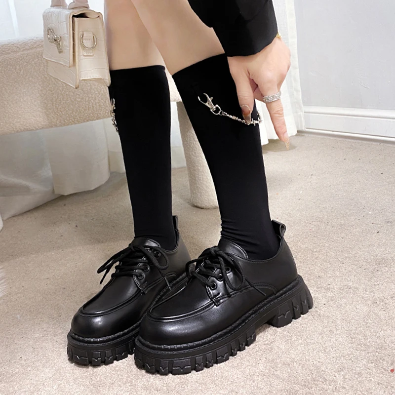 Winter Shoes Women Black Flats Autumn Oxfords All-Match Round Toe Loafers With Fur British Style Clogs Platform Casual Female Sn