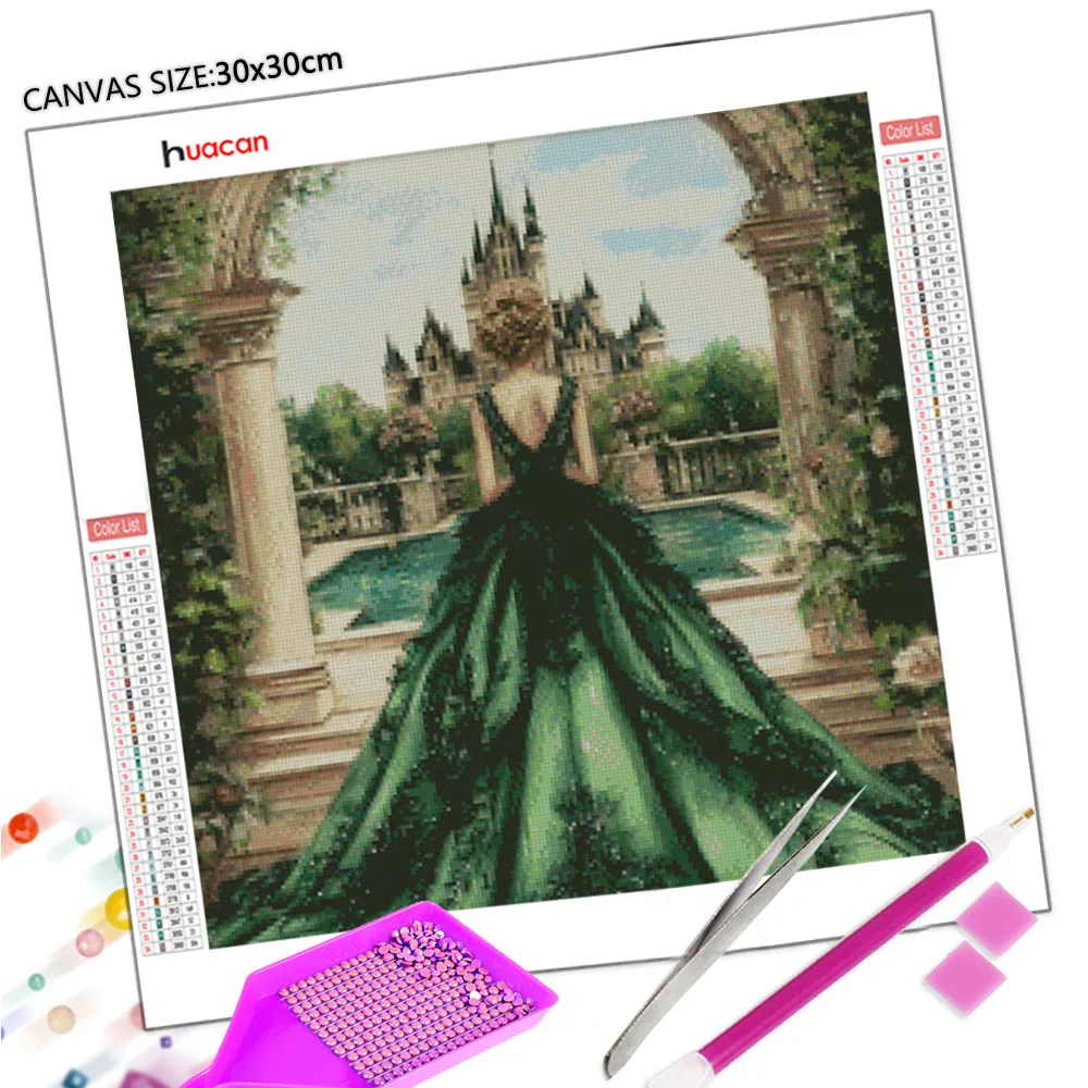 Huacan New Arrivals Diamond Painting Princess Castle Diamond Mosaic Portrait Landscape Rhinestone Pictures Wall Decor