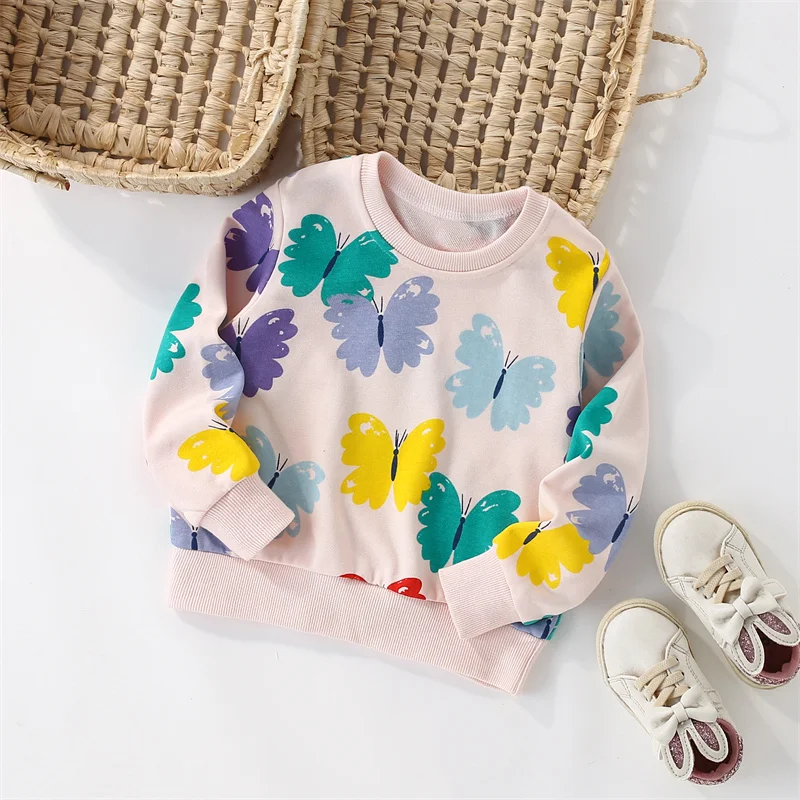 Spring meter 2-7t Mädchen Sweatshirts Schmetterling Mädchen niedlichen Kleinkind Kinder Kleidung Herbst Frühling Sport Baby Kapuzen hemden