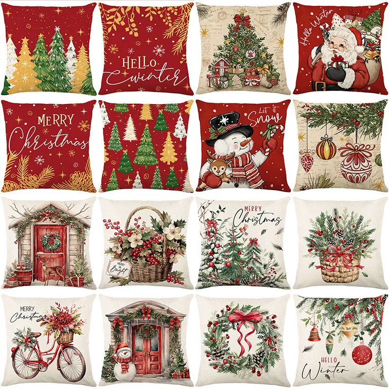 

4pcs/set Festive Santa Claus Pattern Cushion Cover Spandex Material Printed Christmas Pillow Cover Bedroom Home Decoration S110