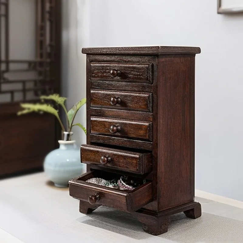 Solid Wood Jewelry Storage Box Teak Jewelry Storage Case Retro Ring Necklace Boxes Multi Layer Drawer Makeup Organizer Container