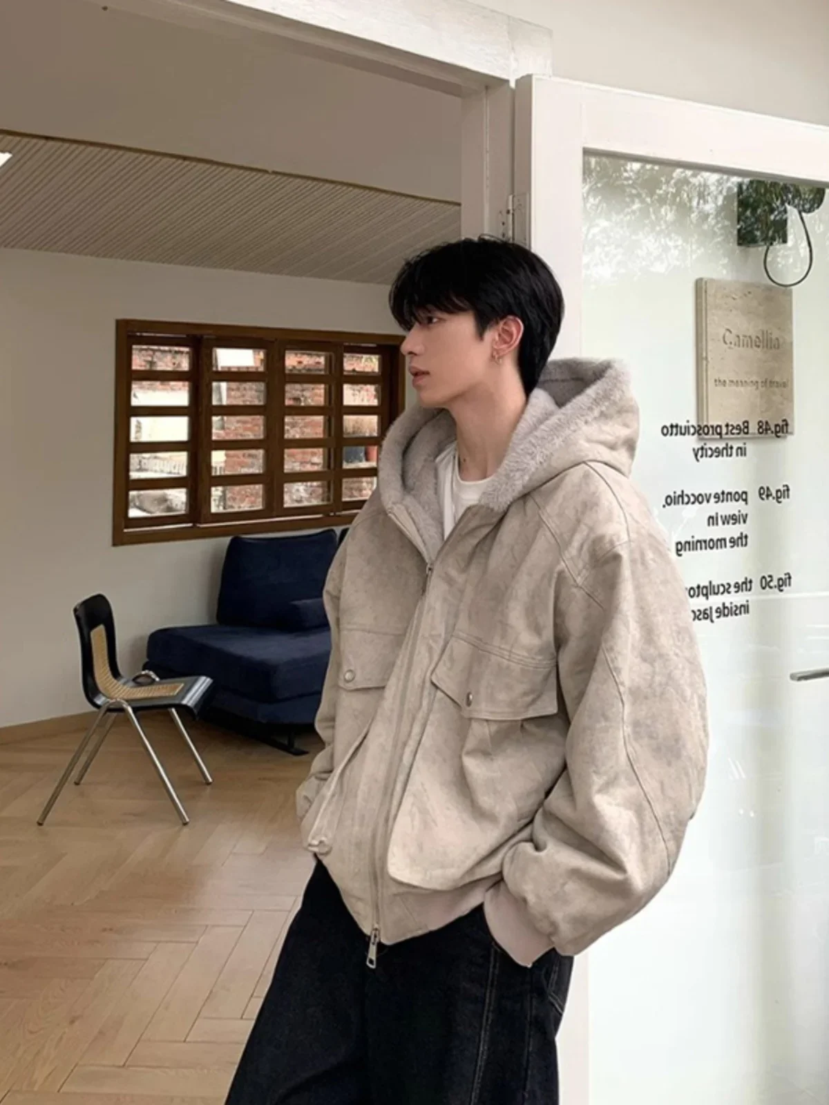 

Мужское хлопковое пальто с капюшоном JaCKet в американском стиле на флисовой подкладке, теплое свободное модное пальто с горным орлом