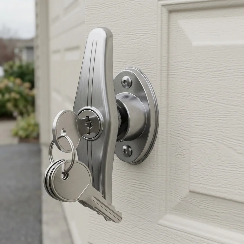Garage Door Lock with Handle for Smooth Manual Control and Compatibility with Standard Door Prep and Mounting Options
