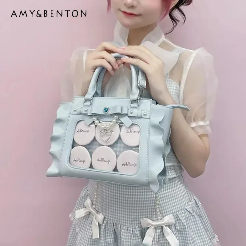 Japanese Anjrouge Mine Lolita Crossbody Bags 2024 New Sweet Cute Bow Pearl Pendant Lace Mini Bags for Girls Kawaii Hand Bags