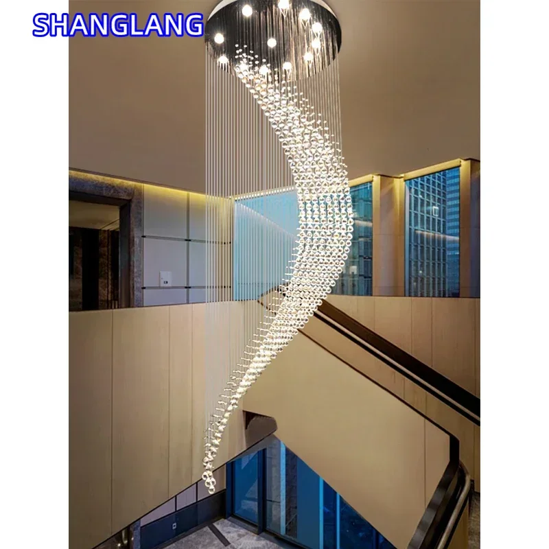 Modern Staircase Crystal Chandelier Luxury Spiral Design Hall Light Fixture Living Dining Room Suspension Wire Cristal Lamp Loft - view 3