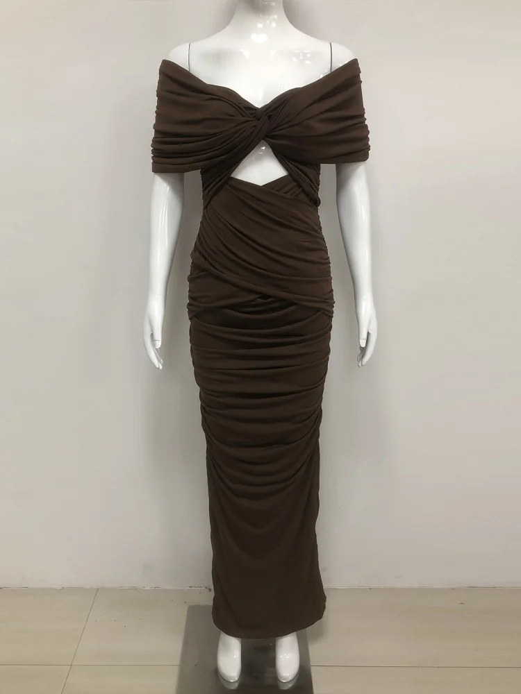 우아한 오프숄더 컷아웃 슬림 바디콘 롱 드레스 여성용 정장 디너 생일 파티 가운