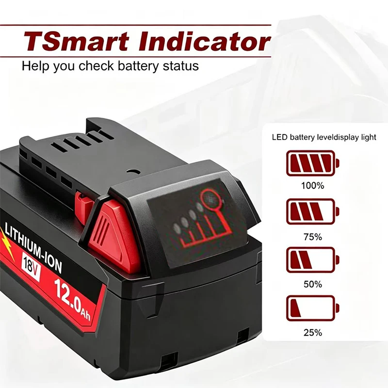 For Milwaukee M18 Power Tool Battery, Charger, BR, XC, 18V 6.0Ah M18B5, 48-11-1860, Milwaukee 18V Battery Built-in 18650 Battery