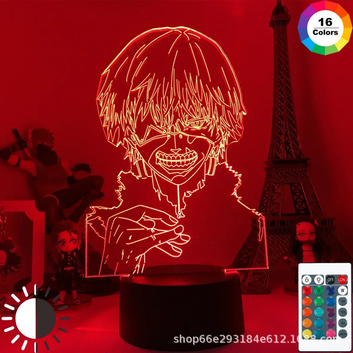 Tokyo Ghoul Ken Kaneki 3D LED Night Light, Anime Lâmpada para decoração do quarto, Nightlight, Birthday Gift, Acrílico, Brinquedos infantis