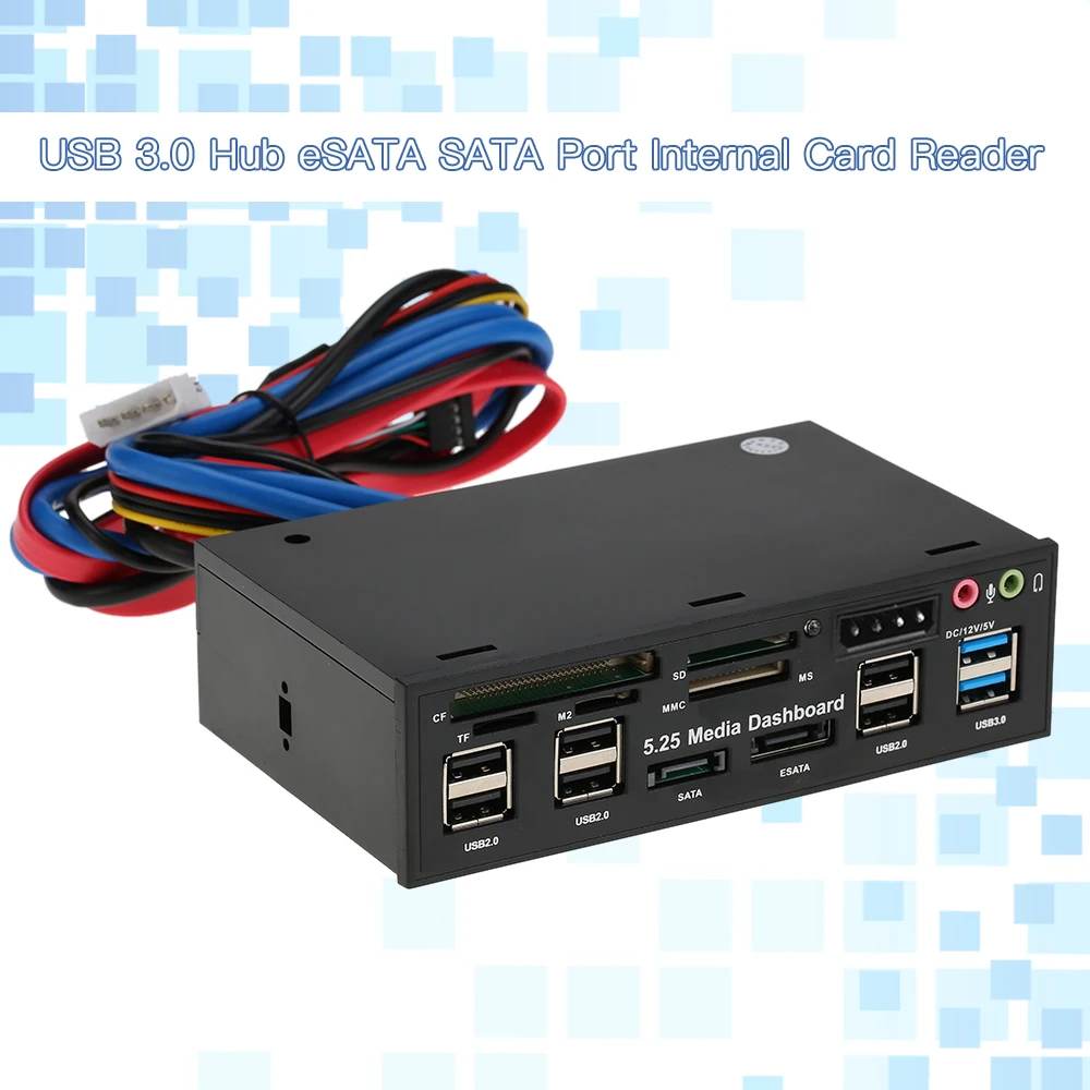 Multi-Function USB 3.0 Hub eSATA SATA Port Internal Card Reader PC Dashboard Media Front Panel Audio for SD MS CF TF M2 MMC