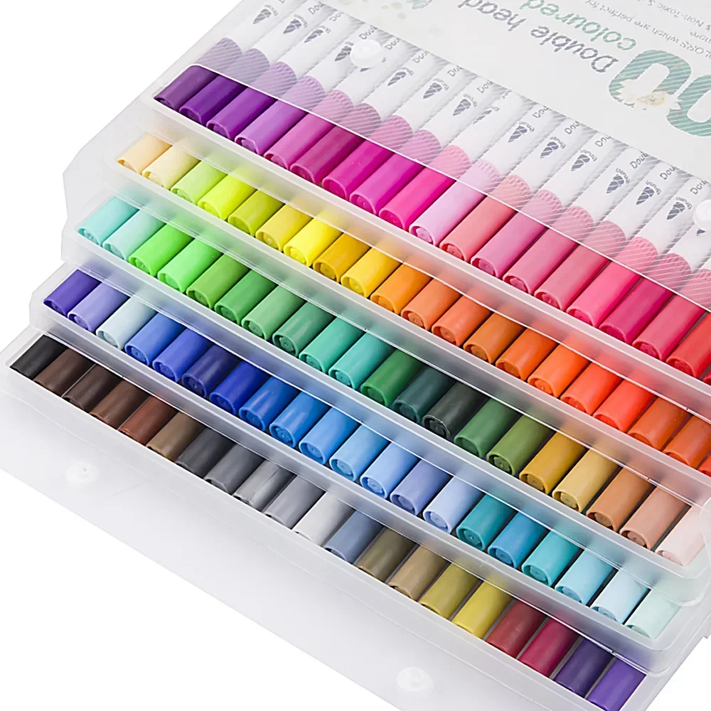 Hot Sell 12/24/36/48/60/80/100 Pcs Colors Fineliners Water Color Art Markers Pen Dual Tip Brush Pens Set