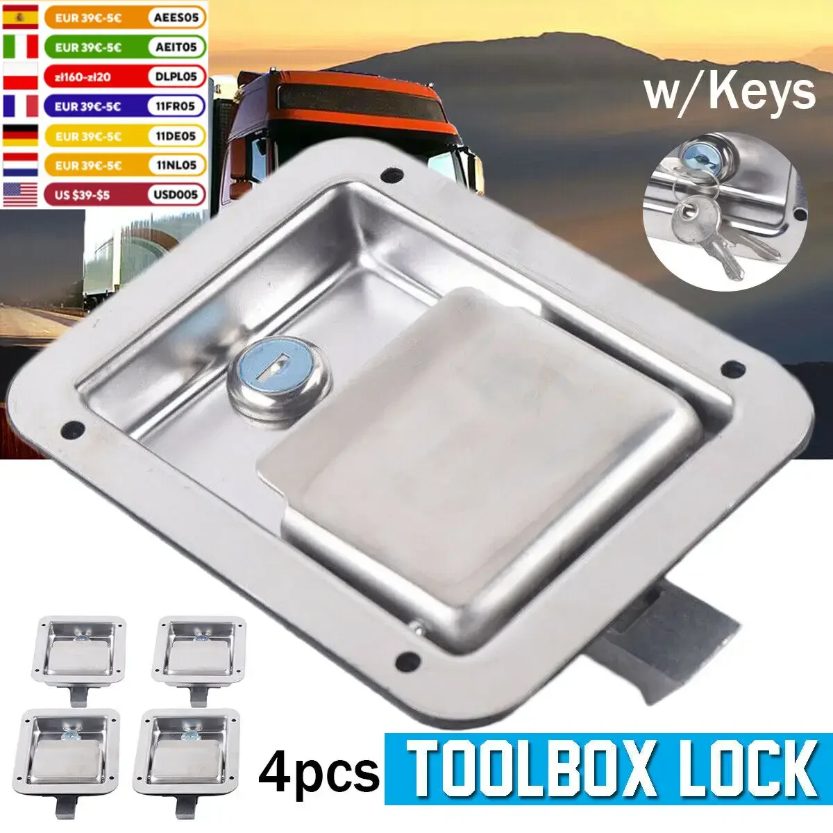 Upgraded 4 Trailer Paddle Door Latch Handle RV Truck Cars Vans Tool Box Lock Steel +Keys 5.5