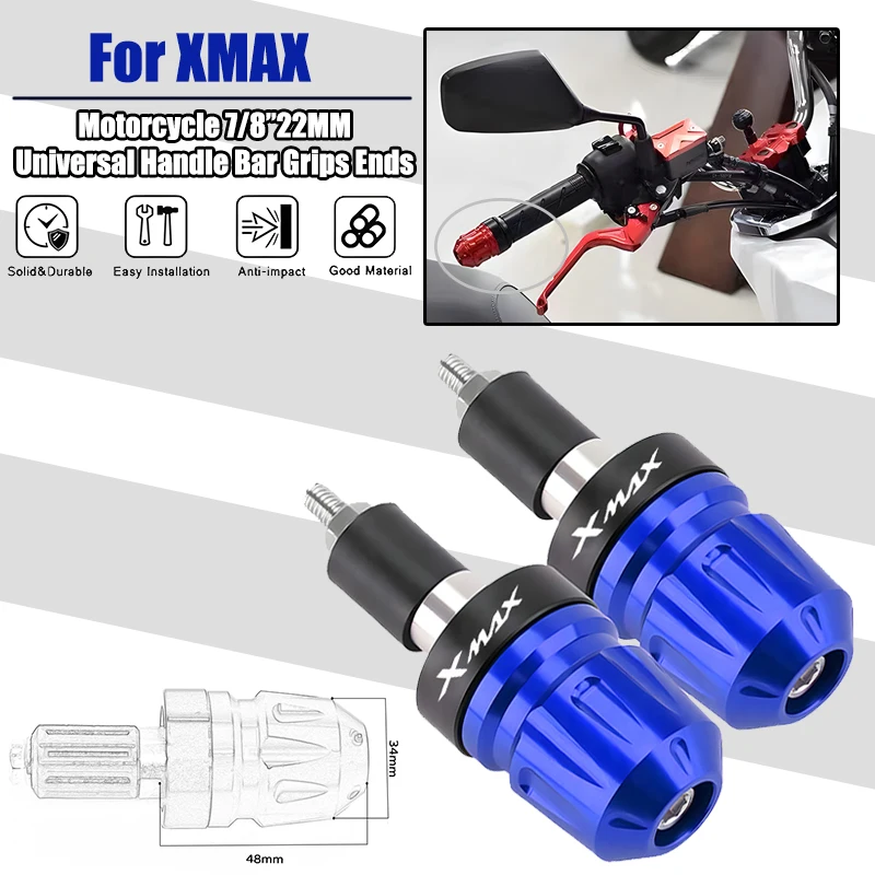 

Универсальные ручки для руля мотоцикла Yamaha XMAX 125 250 300 400 X MAX 7/8 дюйма, концы руля, противовесная крышка, слайдер