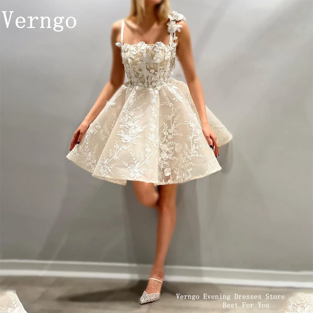 

Verngo Appliques Organza Mini Prom Gowns For Women Spaghetti Straps A Line Short Party Dress Elegant Formal Occasion Dress