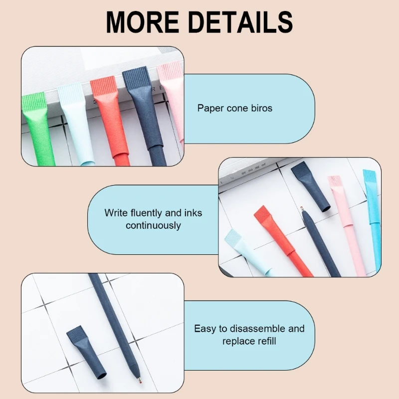 10Pcs Paper Ballpoint Pens, Smooth Writing, Quick Drying Recyclable Paper Tube Ballpoint Pen for Students Teacher