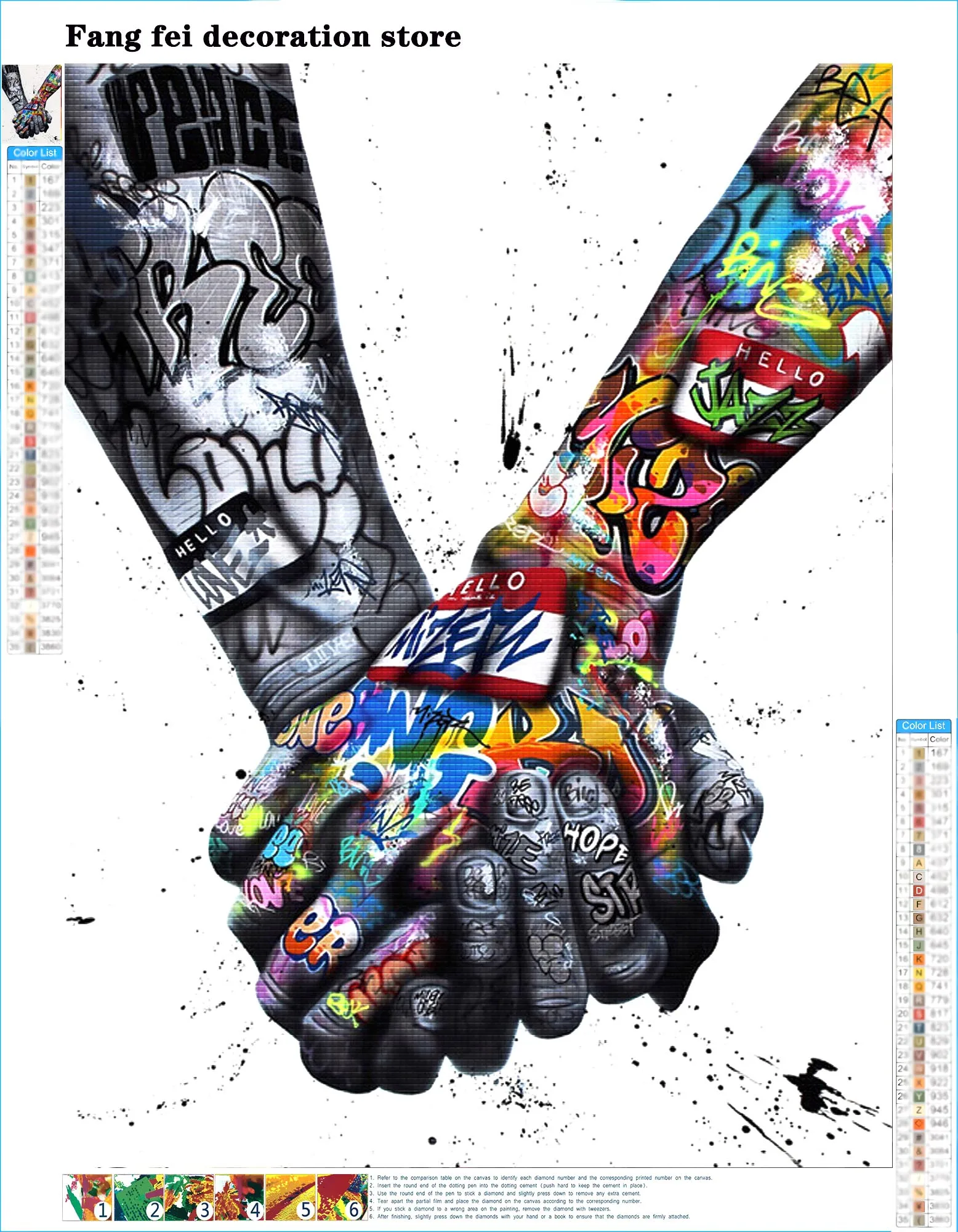5D Full Drill Diamond Rhinestones Painting Gesture Graffiti Fist Lips Sexy Cross Stitch Kit Embroidery Picture Mosaic Home Decor