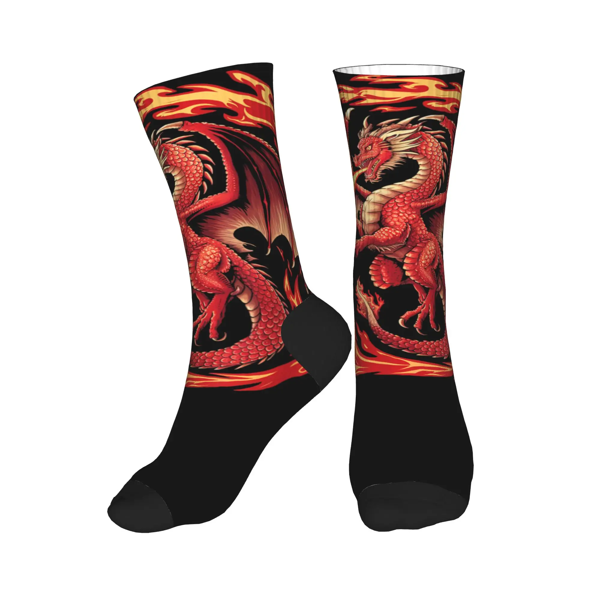 Mythical Red Dragon Breathes Fire On Clouds Stockings Elegant Socks Adults Men Soft Breathable Socks Winter Running  Anti Socks