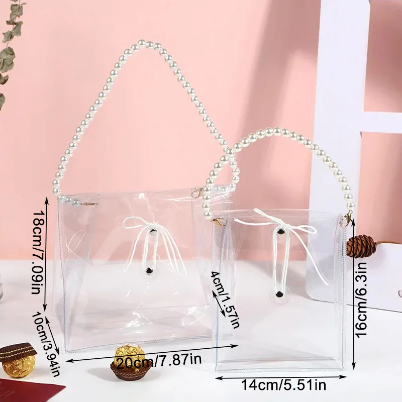 1PC Portable Gift Bag Imitation Pearl Handle Candy Small Handbag Transparent PVC Fashion