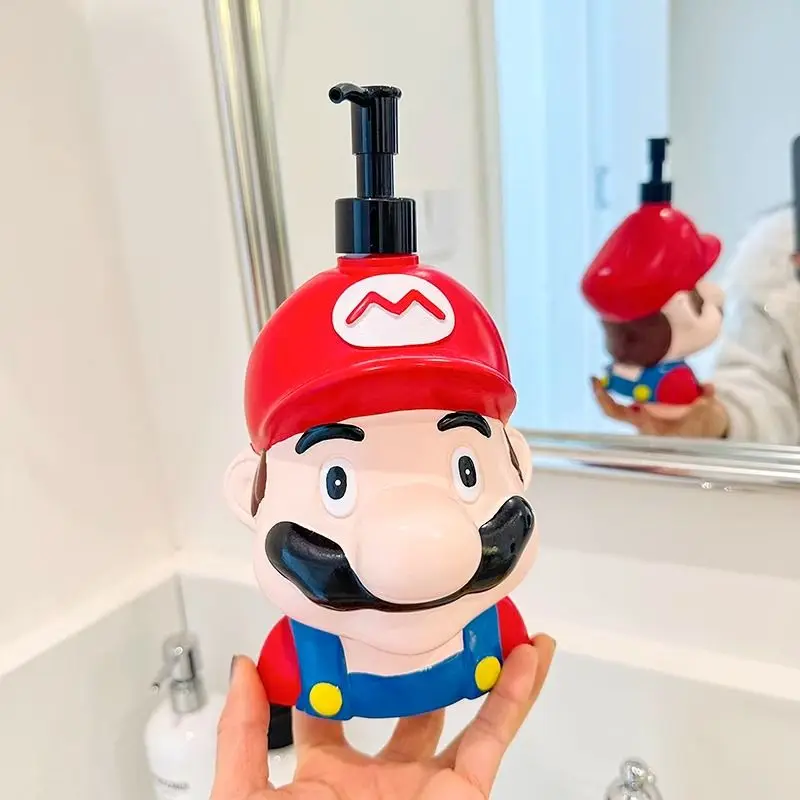 Super mario dos desenhos animados bonito garrafa de lavagem à mão criativo kawaii decoração para casa shampoo e chuveiro gel armazenamento imprensa garrafa presente atacado