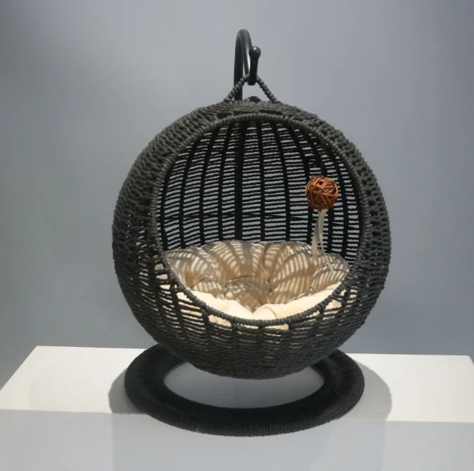 Semi enclosed eco friendly comfortable pet accessories for home use modern  furniture for breeding hanging rattan cat pet beds