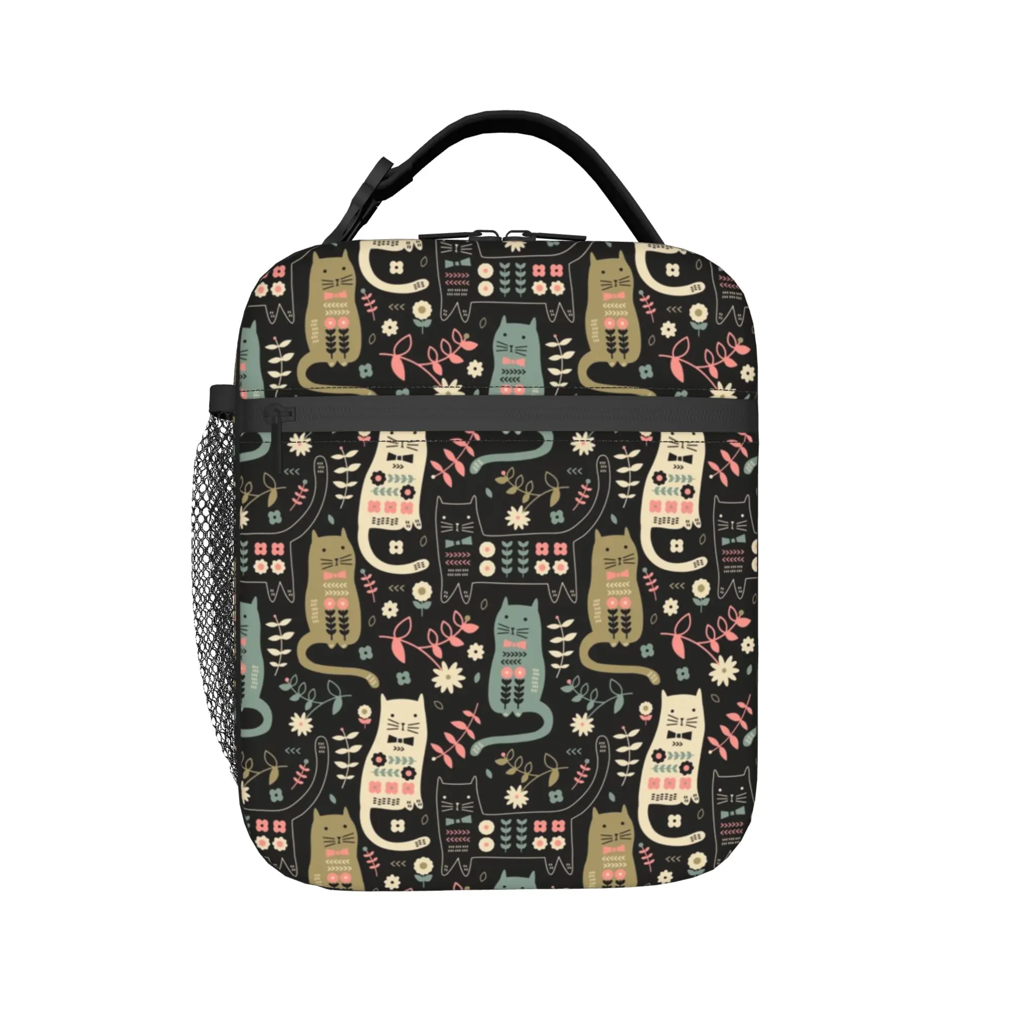 Cat Folk Graphic Lunch Bag For Men Leaf Critter Animal Custom Lunch Box Leisure Office Cooler Bag Portable Thermal Lunch Bags