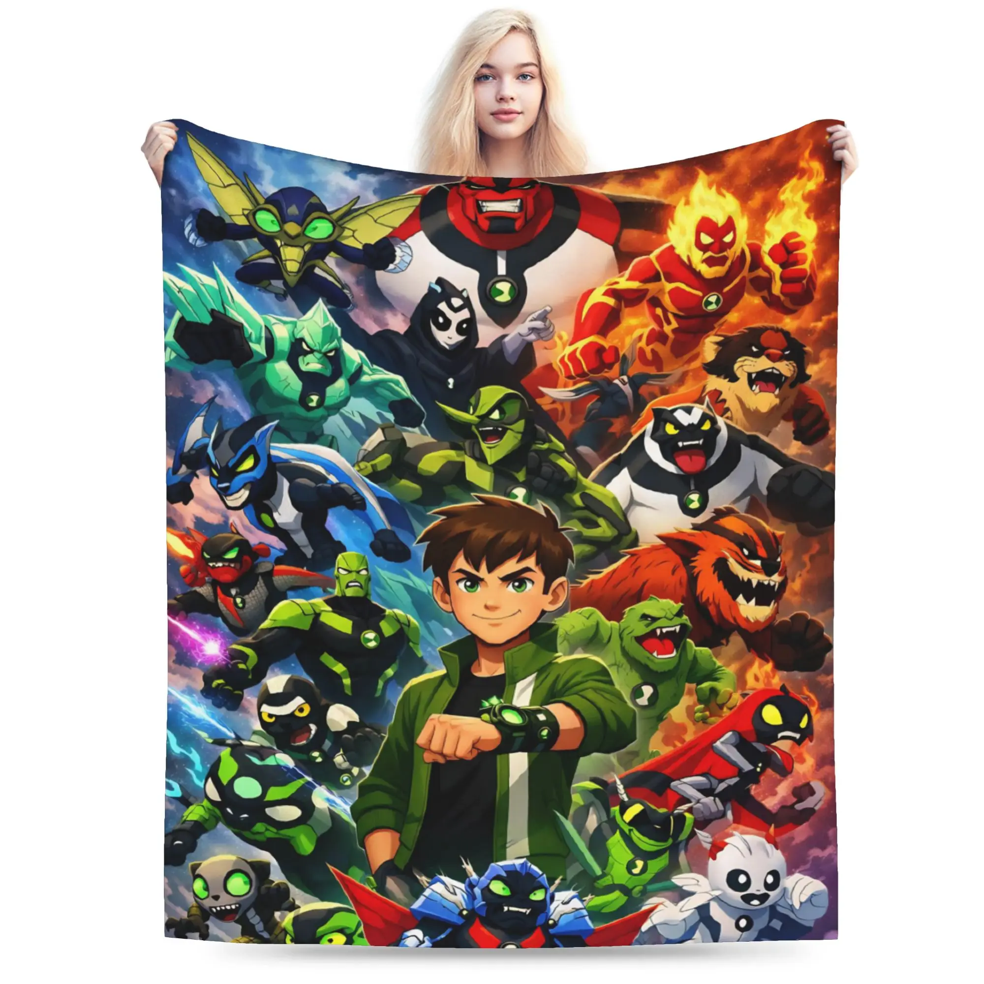 Ben 10 Anime Throw Blanket for Couch  Soft Cozy Plush Blanket 50x60 Inch Multi-size Bedspreads for All Seasons