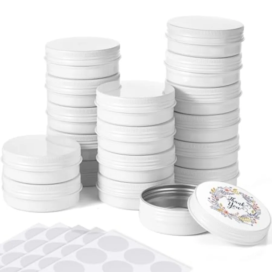 

7 Pcs Aluminum Tins Salve Containers with Screw Lid and Labels Round Cans Travel Cosmetic Metal Tins Jar for Candles Lotion Bar
