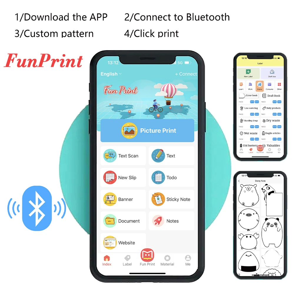 Draagbare Mini Printer Thermische Sticker Label Printer Inkless Hd Print Pocket Printers Bluetooth Miniprint Foto Impresora Termica