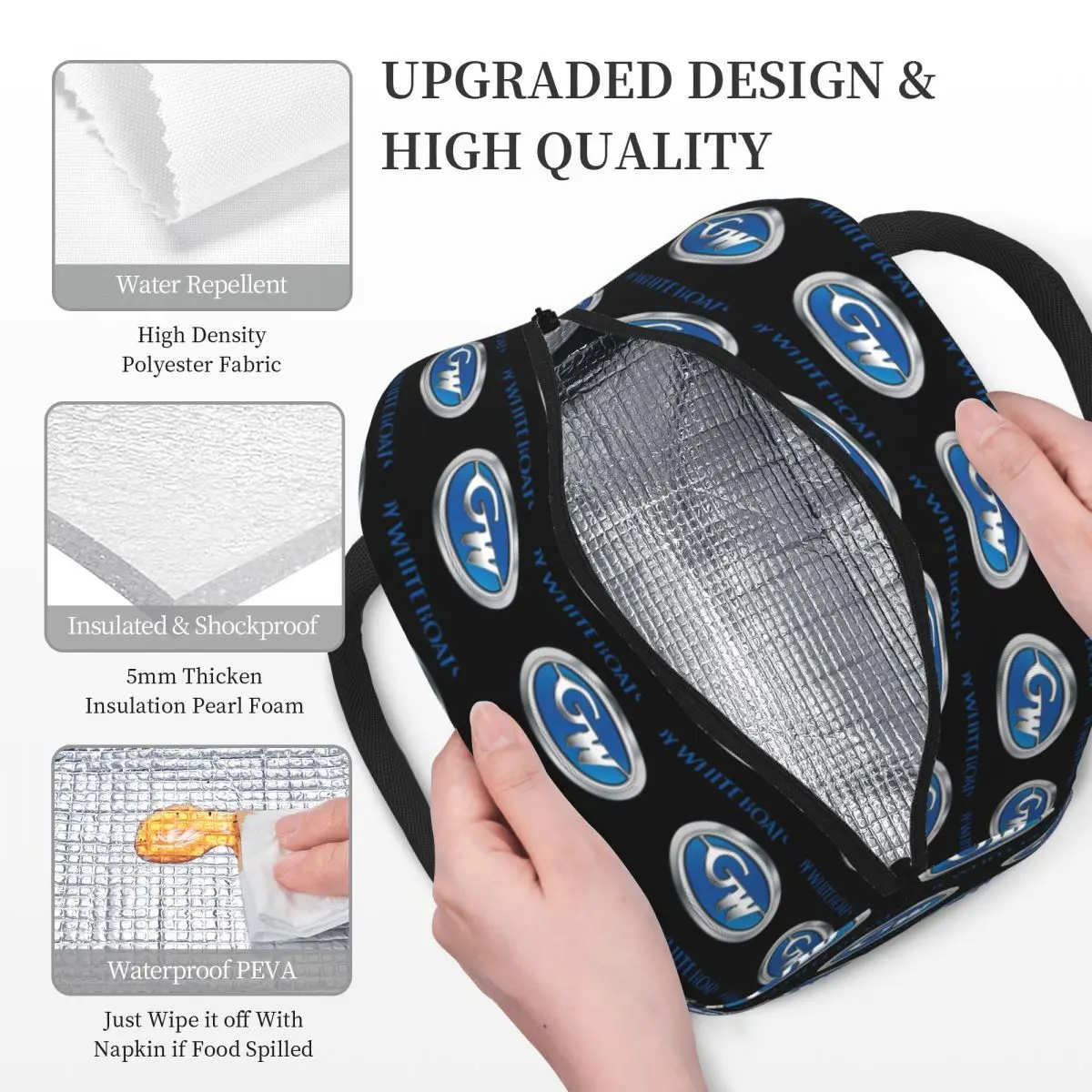 Grady Weiße Boots-Lunch-Taschen, isolierte Bento-Box, wasserdichte Lunch-Tasche, wiederverwendbare Picknick-Taschen, Kühltasche für Frauen, Kinder, Reisen