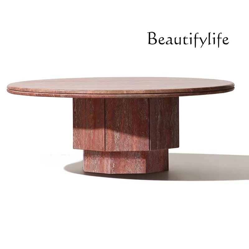 

Natural red travertine coffee table designer villa living room home wabi-sabi style coffee table