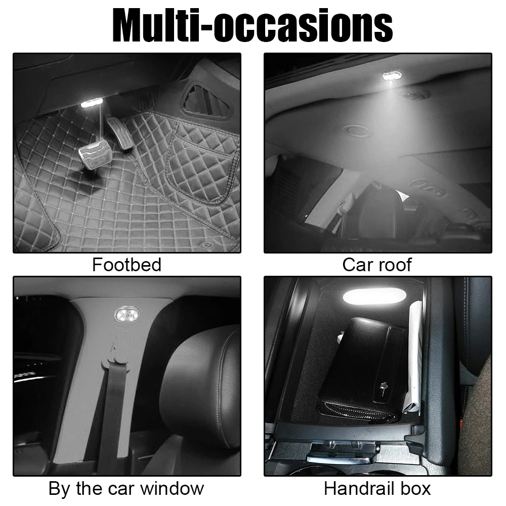 Car Interior Lights LED Dome Ceiling Reading Lamps Foot Trunk Illumination Magnets USB Rechargable Touch Switch Auto Accessories