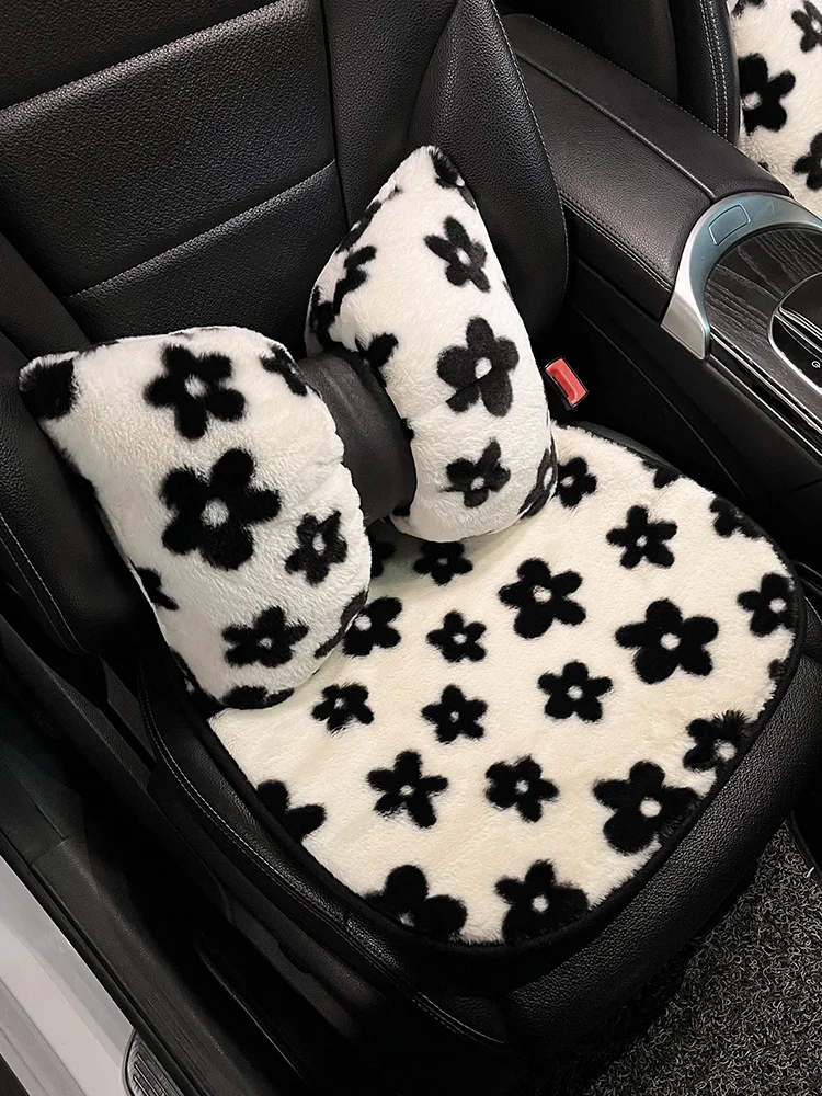 

High Quality New Winter Plush Cartoon Flower Ins Fashion Warm Protective Car Seat Cushion Cover Car Interior Decorations