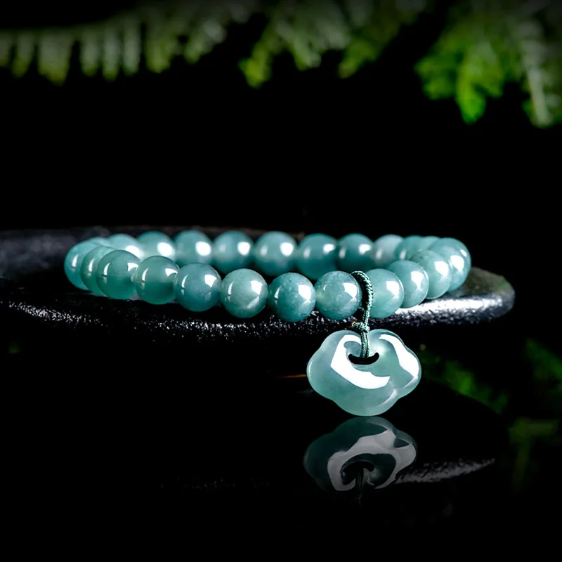 

S Blue Myanmar Jadeite Ruyi Bracelet Fashion Accessories Beads Bangle Charm Amulet Real Jewelry Vintage Natural Burmese Jade