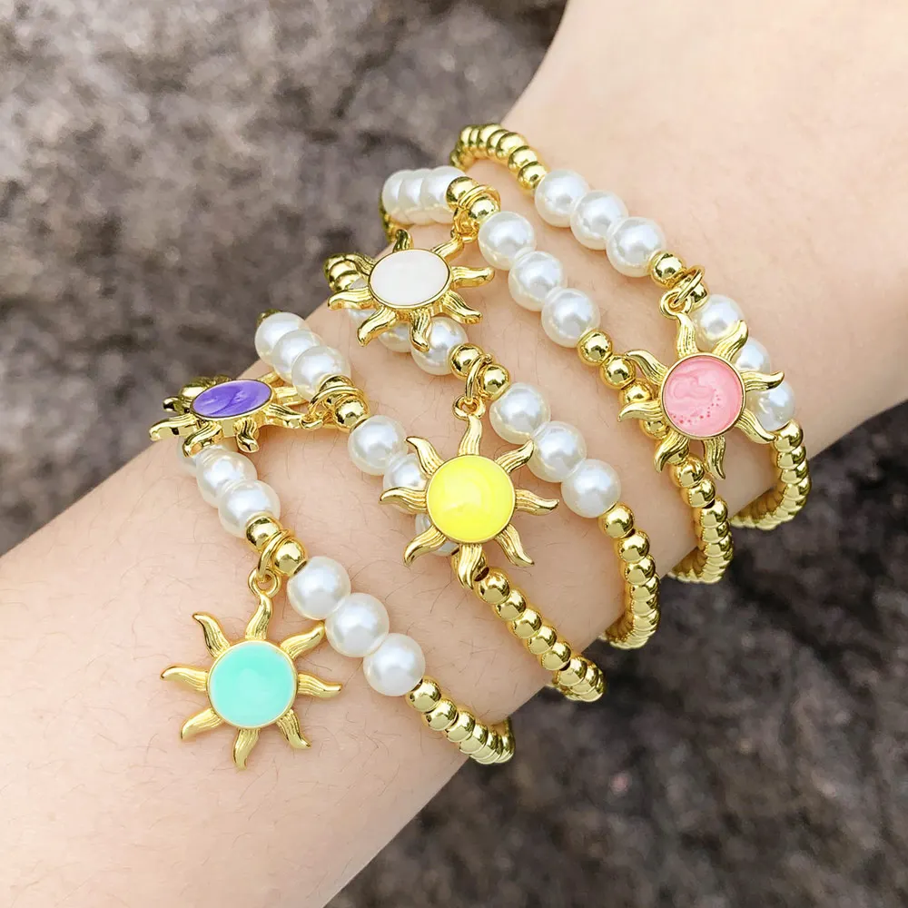 Clearance Gold Plated Beaded Bracelets for Women Enamel Colorful Sun Bracelets Adjustable Neon Jewelry Gifts brtb37