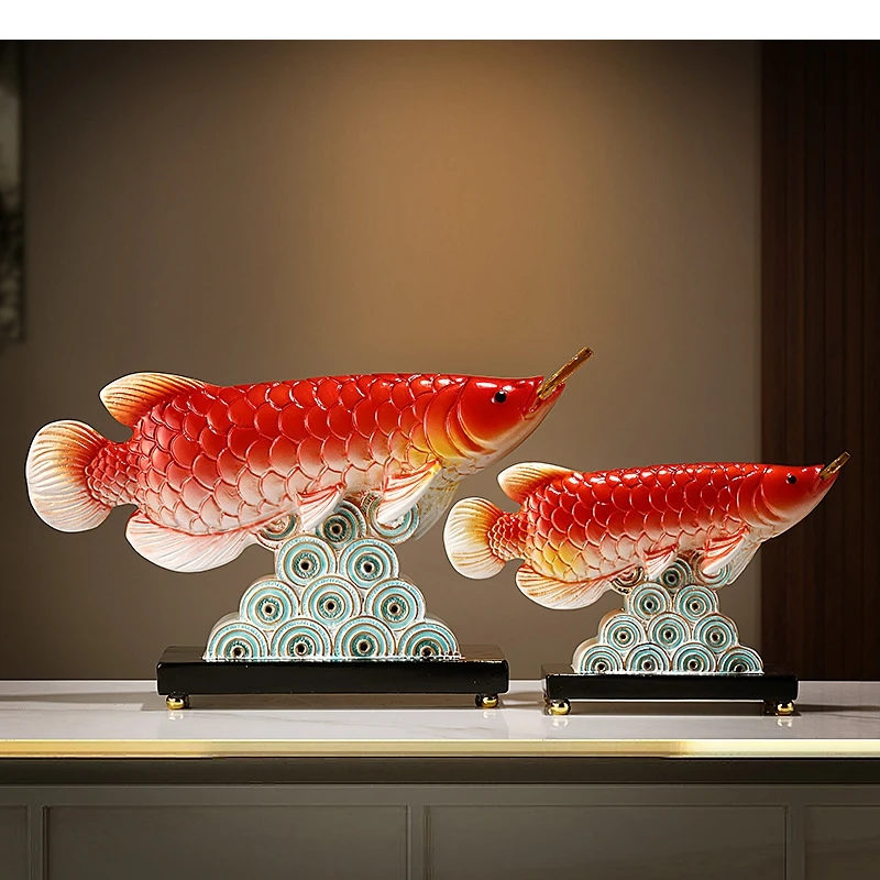 Golden Dragon Fish Sculpture Decoration Office Desktop Resin Zhaocai Crafts Modern Home Accessories Gifts