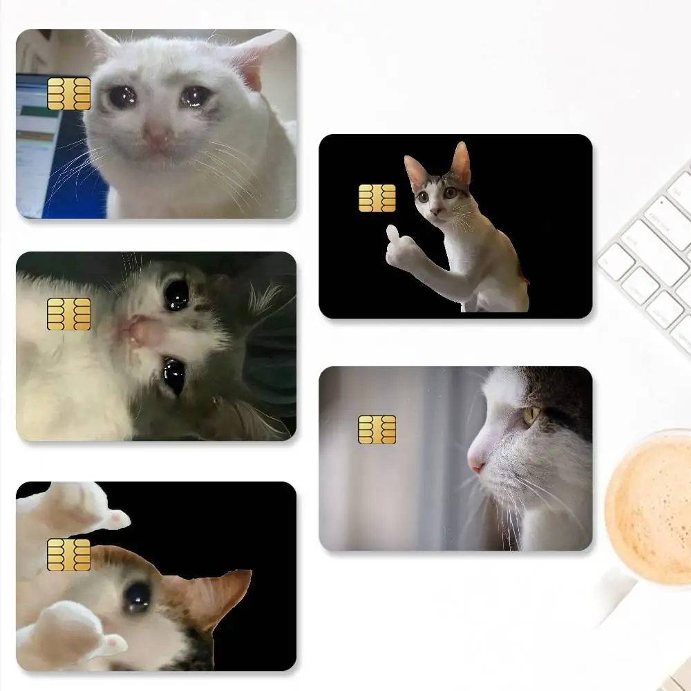 Sad Crying Funny  Cat Cute Credit Card Stickers Skin For Bank Bus Metro 4PCS Cover Film Gift