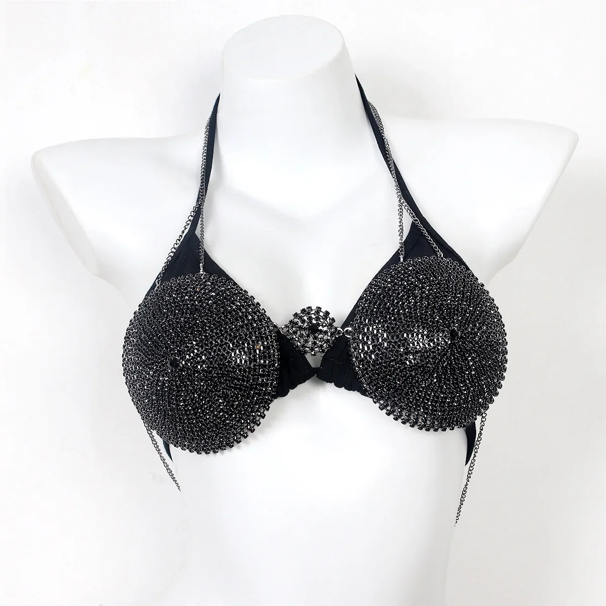 

Роскошная и модная круглая цепочка на грудь с черными стразами, эффектная цепочка для вечеринок в ночных клубах, украшение для тела для женщин.