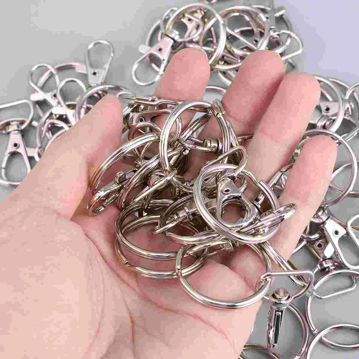 50 Sets Lobster Clasps Swivel D-rings Clasps Hook with Key Rings Keychain Metal Keychain DIY Keychain